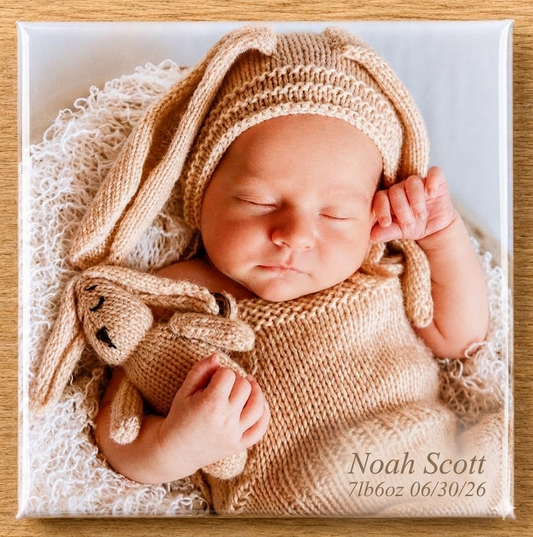 2" x 2" Personalized Newborn Announcement Photo Magnet